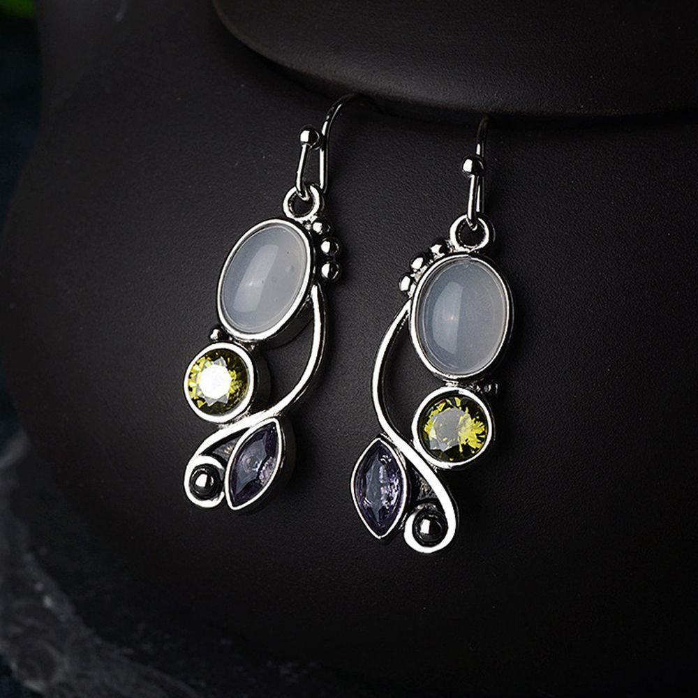 gift Engagement Wedding Jewelry Hook Multi-Gemstone Peridot Moonstone Earrings Amethyst Ear Stud