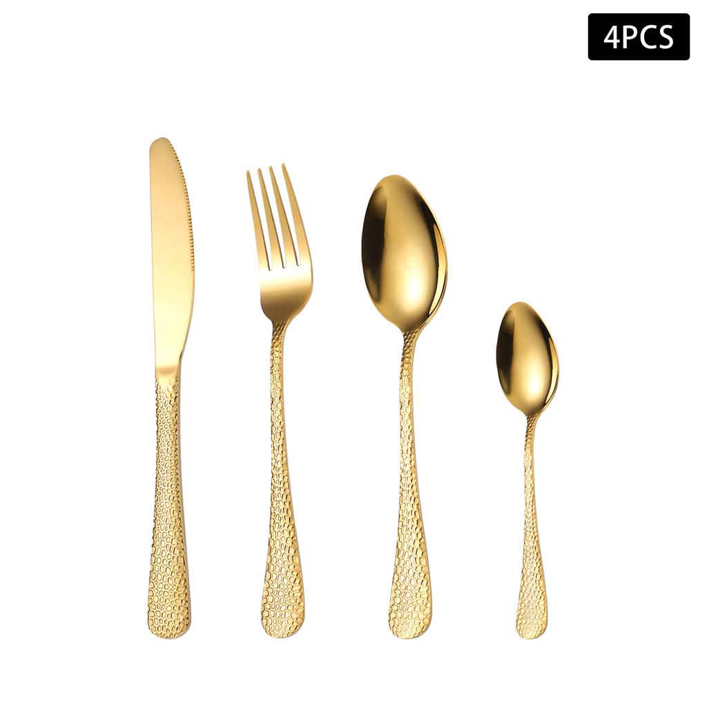 4/6/16/24pcs Gold Snakeskin Round Handle Cutlery Set Stainless Steel Knife, Fork and Spoon Home High-end Western Tableware