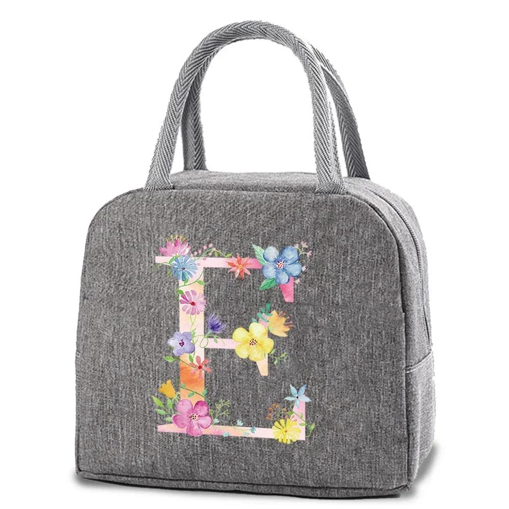 Reusable Insulated Lunch Bag Canvas Insulated Lunch Storage Bag Ladies Men's Portable Lunch Bag Waterproof Letter Pattern
