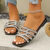 Fashion 2025 Ladies Shoes Basic Open Toe Women's Slippers Fashion Crystal Summer Plus Size Daily Square Toe Best Seller Flat Slippers