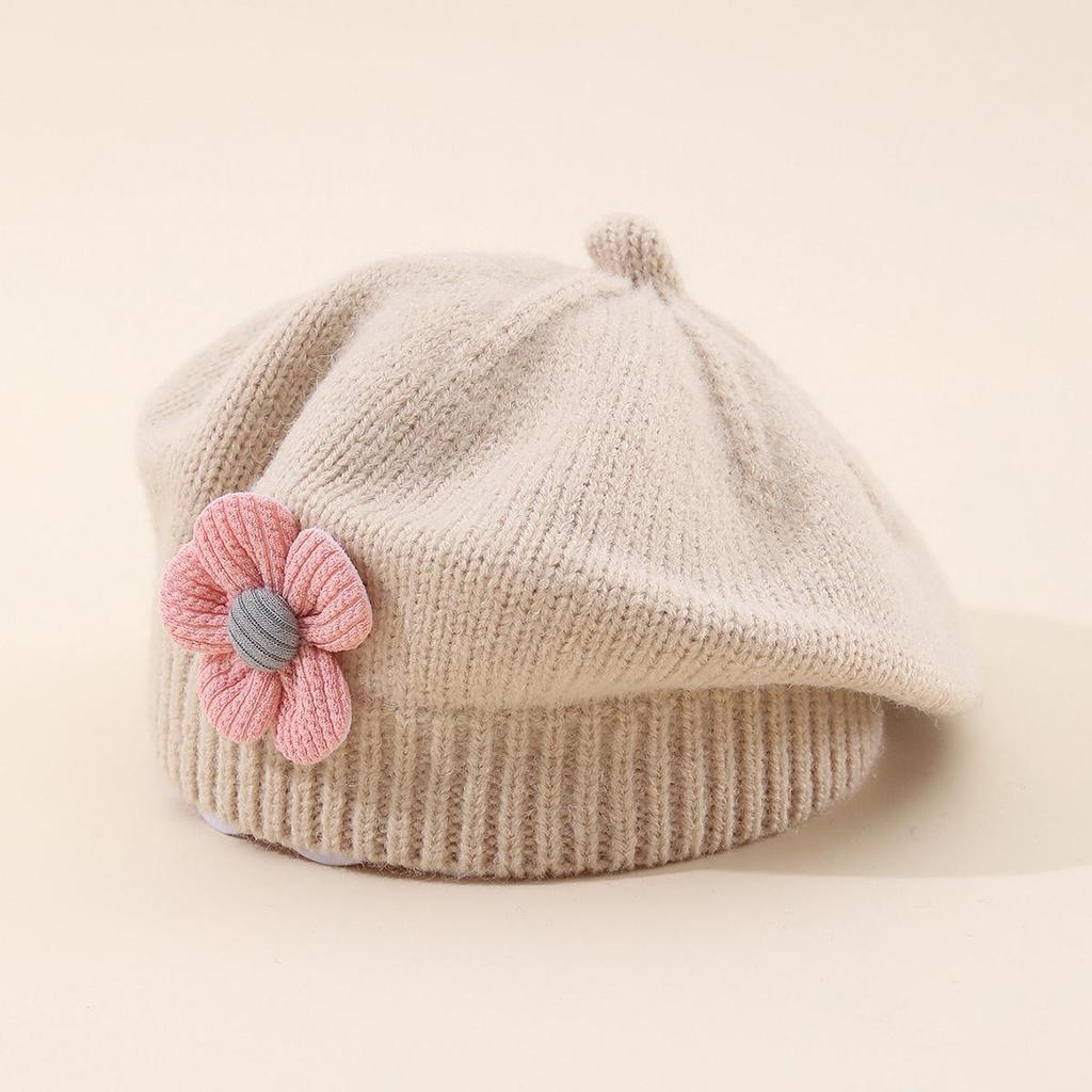 Autumn & Winter Children's Wool Beret with 3D Flower Design