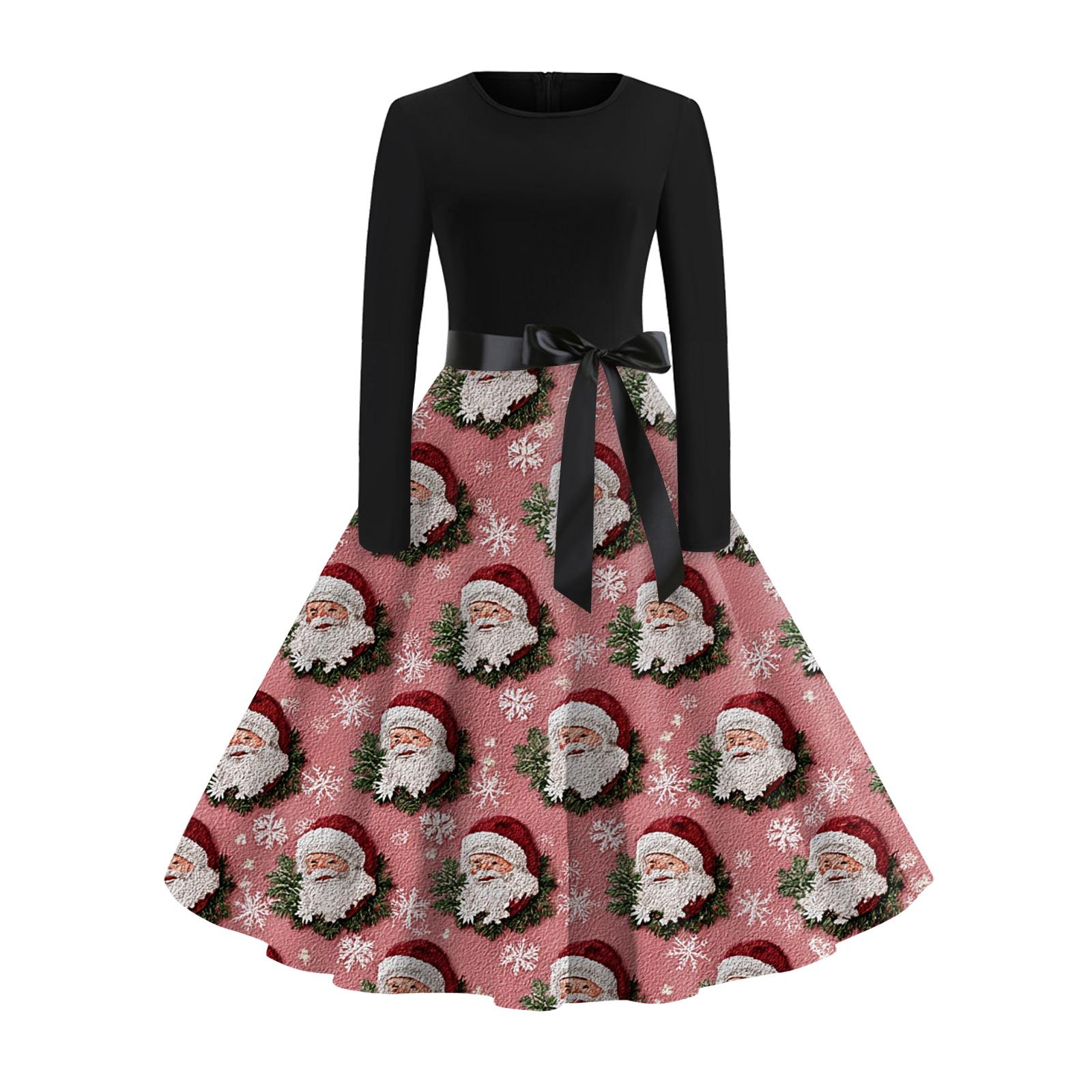 

Женское модное и элегантное осенне-зимнее платье с длинным рукавом и круглым вырезом с рождественским принтом XL арбуз красный