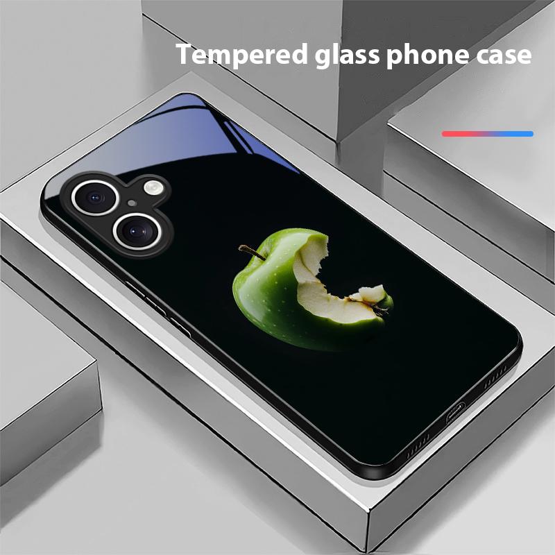 Black Apple Stone For Apple IPhone 16E 16 E 11 13 15 P Ro 14 Pro Max 12 Mini 7 8 Plus XR X XS Black Tempered Glass Phone Case