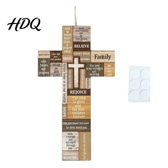 Spiritual Gift for Women Easter Wooden Cross Ornament Rustic Hanging Pendant with Hemp Rope Religious Keepsakes Wall Decor Home Decoration,