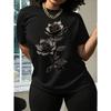 Europäische Größe Exquisites Rosenmuster Mode Lässig Kurzarm Sommer Passform Rundhals Damen-T-Shirt