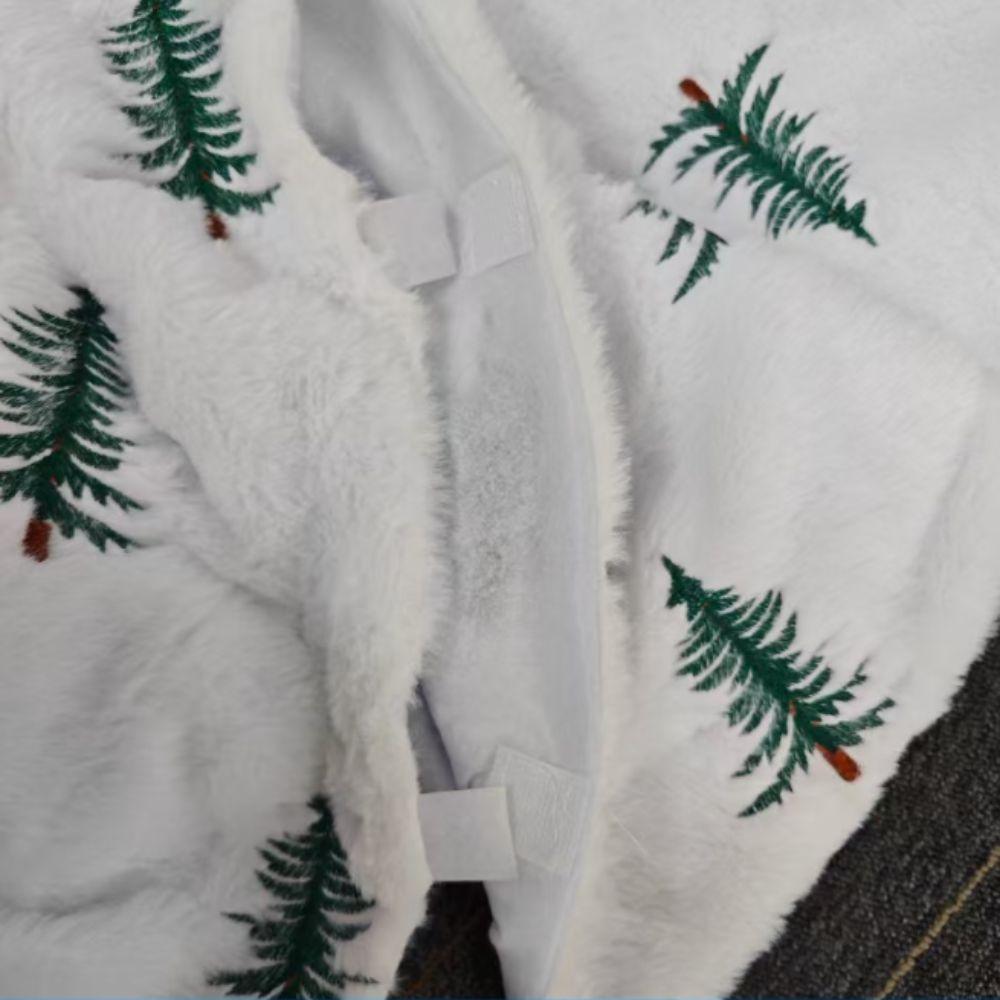 Plush Tree Mat Embroidery Tree Base Cover Decorative Carpet Plush Tree Skirt Home Decor