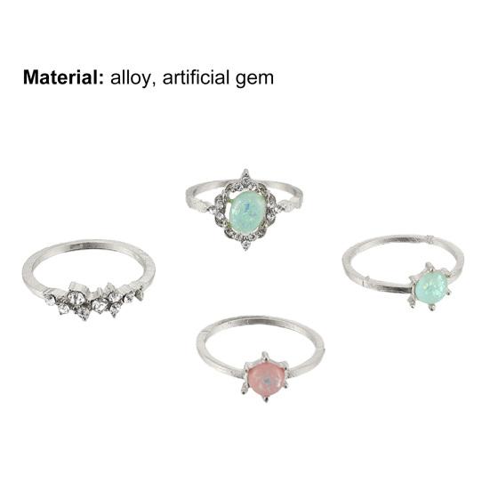 4Pcs/Set Faux Gem Geometric Knuckle Rings Candy Color Stackable Finger Rings Jewelry Accessory