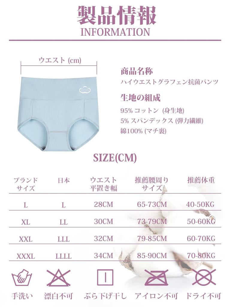 LANBEN Cotton 7A Grade Underwear Women's Panties, 2-Piece Set, High-Waisted, Butt-Shaping, Moisture-Wicking, Breathable, Graphene-Infused,