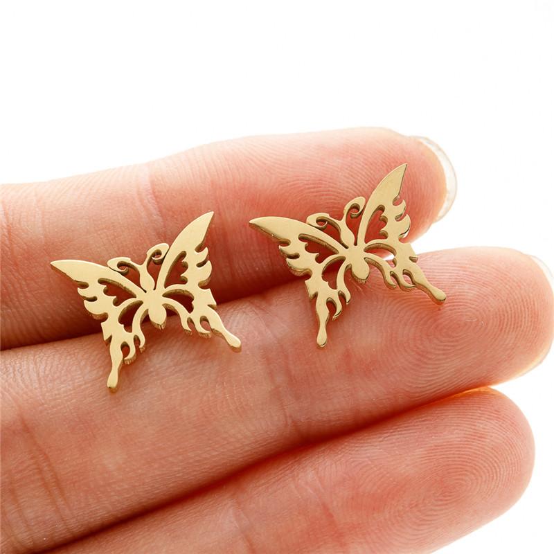 Punk Geometric Volleyball Earings Women Tiny Stainless Steel Heart Feather Triangle Umbrella Stud Earrings Pendiente Hombre