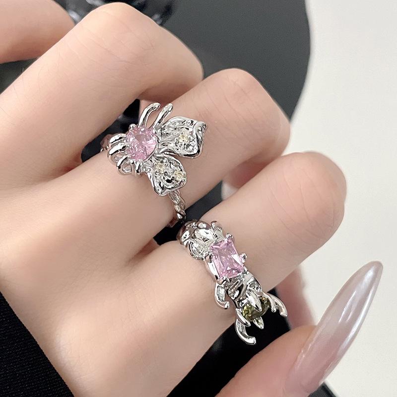 Original Design Diamond-Set Zircon Butterfly Open Ring Cold Wind Advanced Sense French Personality Light Luxury Niche