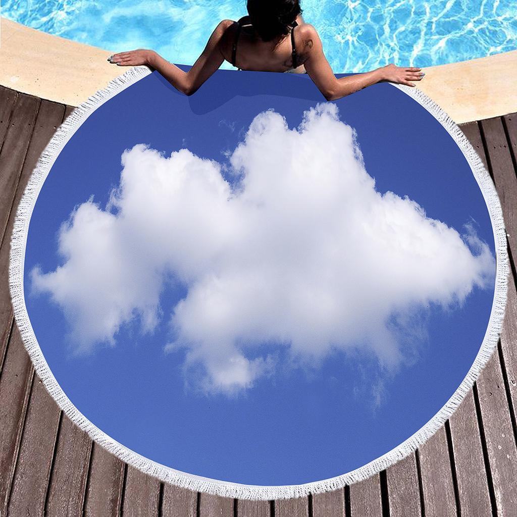 Sky Cloud Print Round Beach Towel, Microfiber Sand Free Quick Dry Circle Bath Towel Absorbent Tropical Meditation Rug Yoga Mat