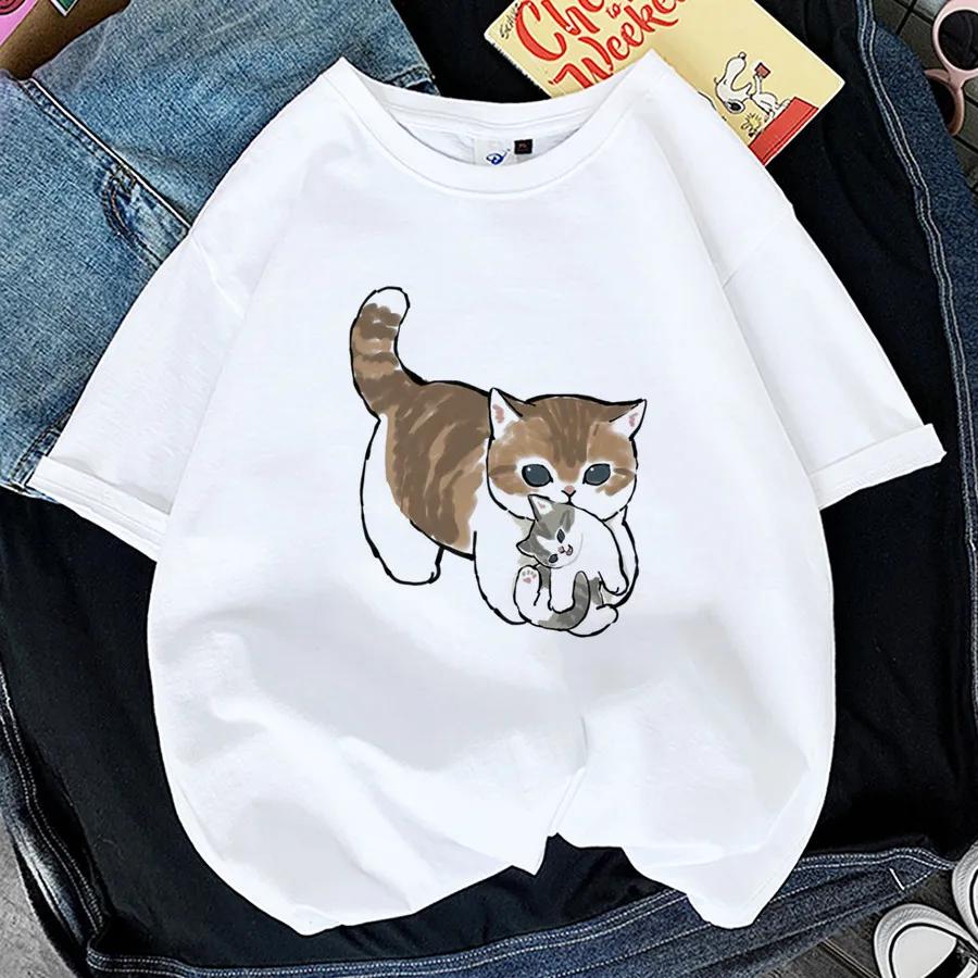 Tops Woman 2024 T Shirt Kawaii Cat Shark Print T-shirt Summer Korean Harajuku Fashion Short Sleeve Tee Funny Animal Graphic Tee