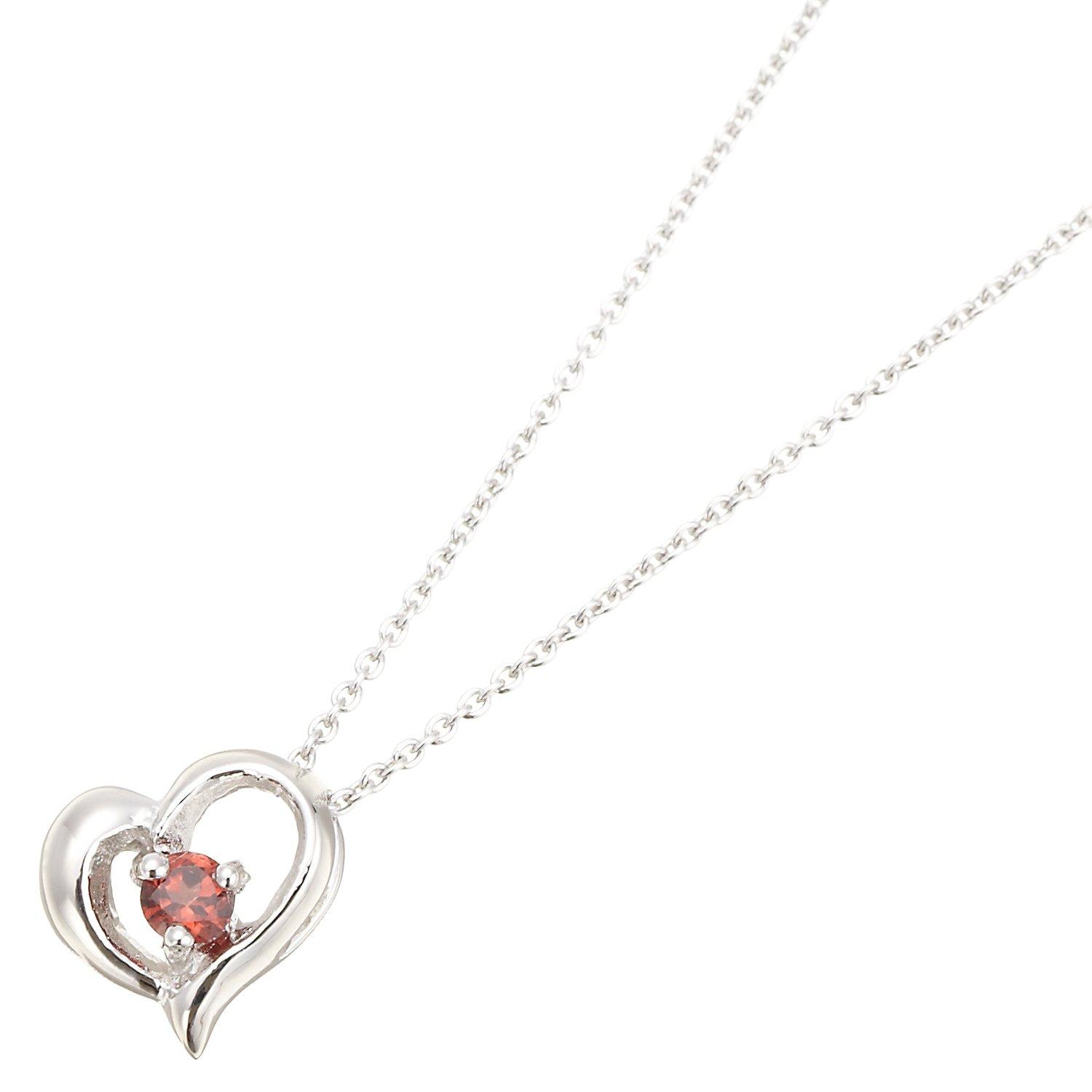 

Open Heart Necklace 925 Pendant with Pouch [Piena] (Garnet/Silver / 40cm)