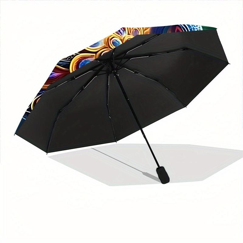 1pc Peacock Feather Mandala Automatic Folding Umbrella - Lightweight, Retractable Design with 8-Rib Durability, Perfect for Outdoor184