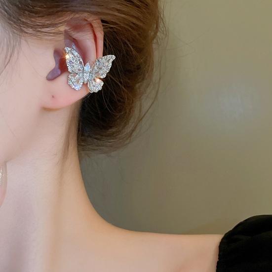 1 Pc Women Butterfly Ear Cuff Rhinestone Butterfly Clip-On Earring No Piercing Ear Wrap Jewelry Gift for Her Birthdays Parties Weddings
