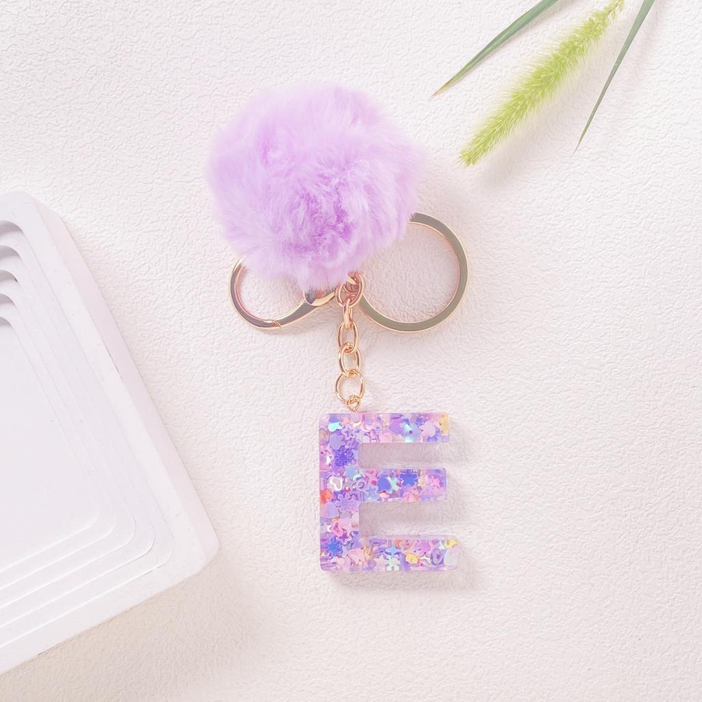Hairball English 26 Letter Keychain Purple Resin Bag Key Chain Love Sequins Crystal Pendant