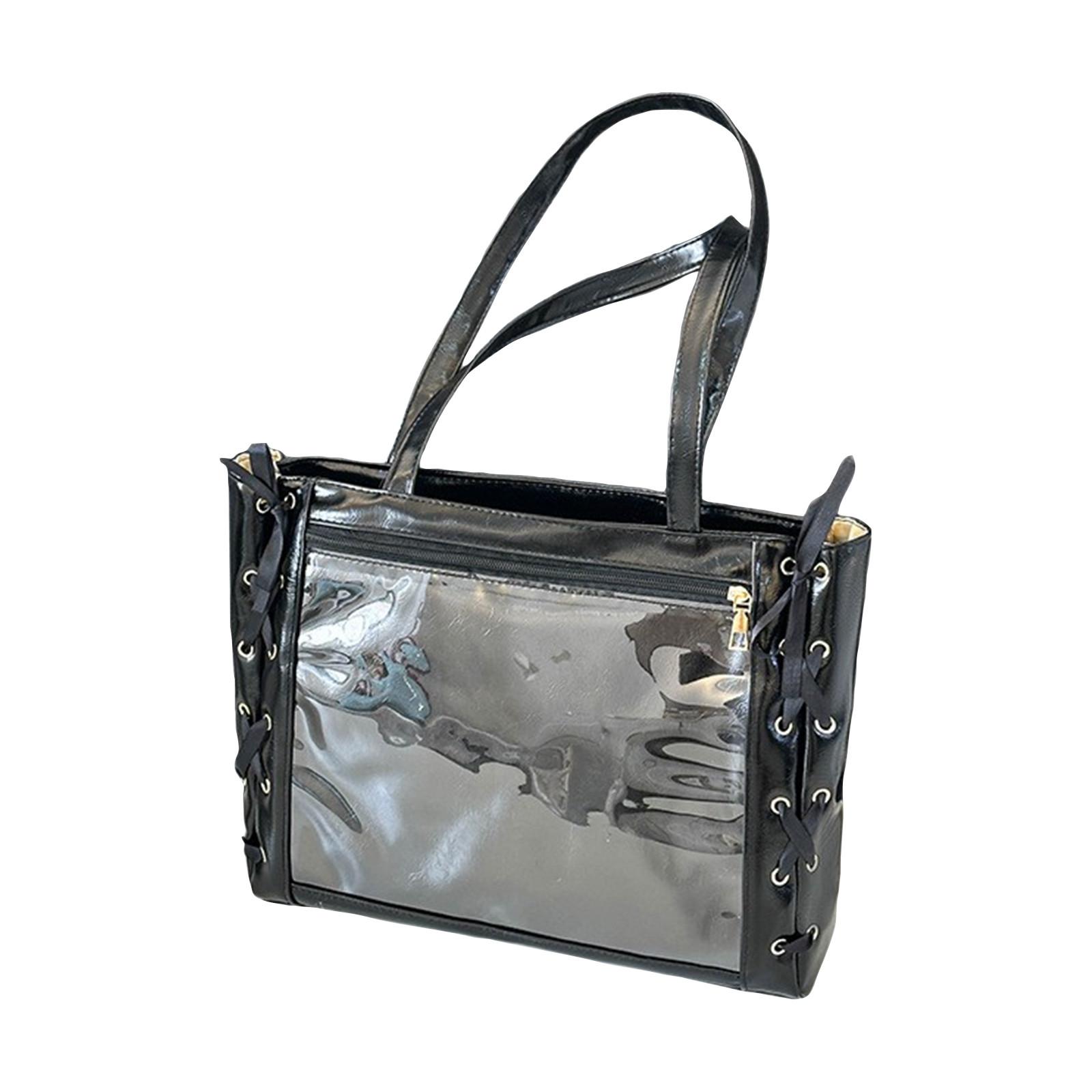 

Сумка-тоут с ленточным бантом, милая, большой вместимости, комбинированная, прозрачная и модная, через плечо, 1 шт., подарите ей, прозрачная упаковка, One Size чёрный