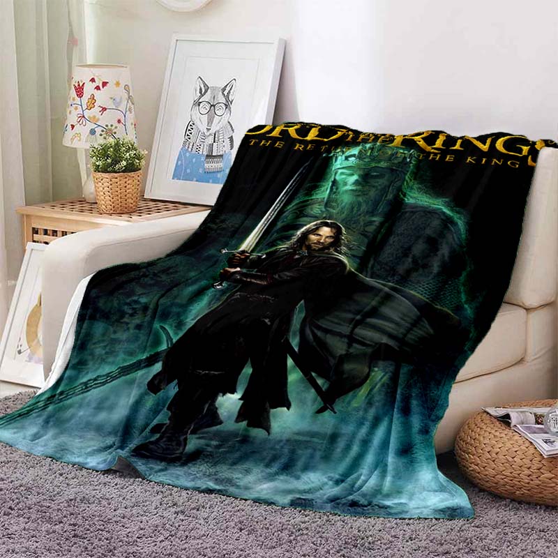 L-Lord of the Rings Movie Print Flannel Blanket Soft Warm Throw For Sofa Bedroom Home Decor Fantasy Film Fan Birthday Present