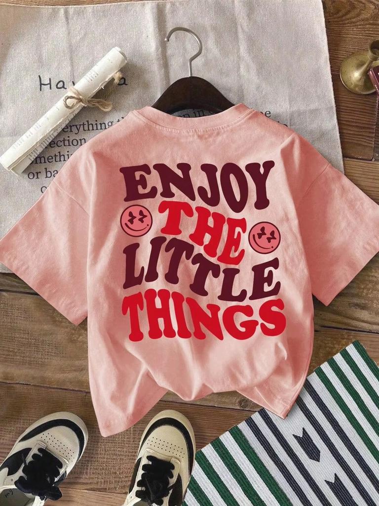 Cute childrens letter print cotton Tshirt casual and simple style suitable for childrens daily wear