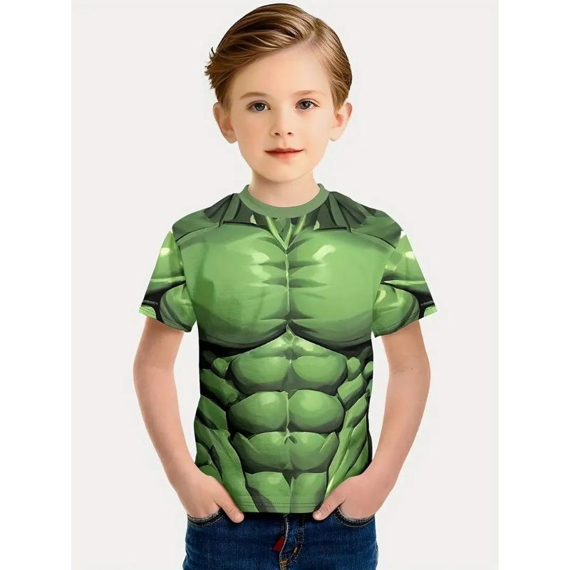 Summer Round Neck 3D False Two-piece Printed Top Role Playing Costume Fashionable Casual Short Sleeved Children's Boy T-shirts