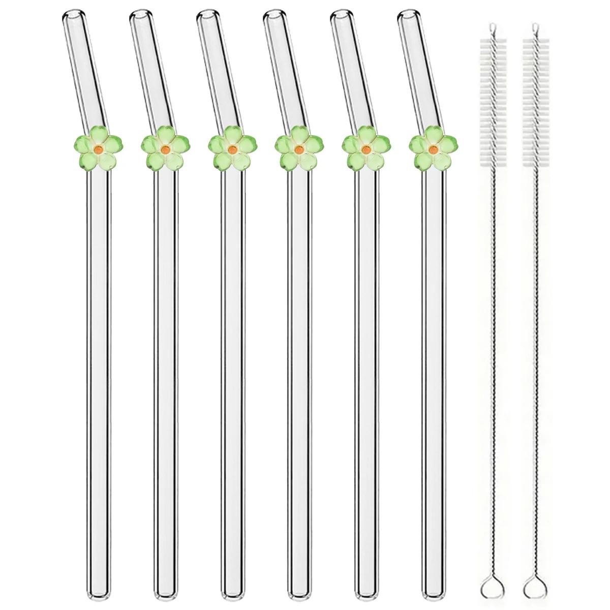 

Набор из 6 питьевых соломинок с цветами из высокоборосиликатного стекла, набор изогнутых соломинок со щеткой, соломинки для молочного коктейля, кофе, коктейля, барная посуда