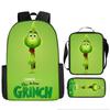 Green Hair Monster Grinch School Bag Campus 12345th and 6th Grade Backpack Lightweight Weight Loss Computer Bag Three-piece Set
