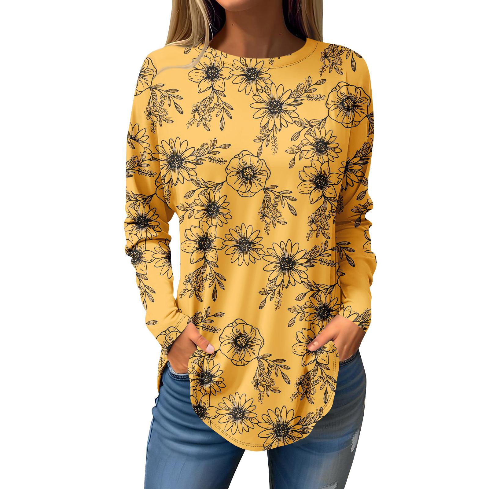 

Tee Shirts For Women Fall Casual Long Sleeve Shirts Sweatshirt Christmas Printing Top Pullover XL жёлтый
