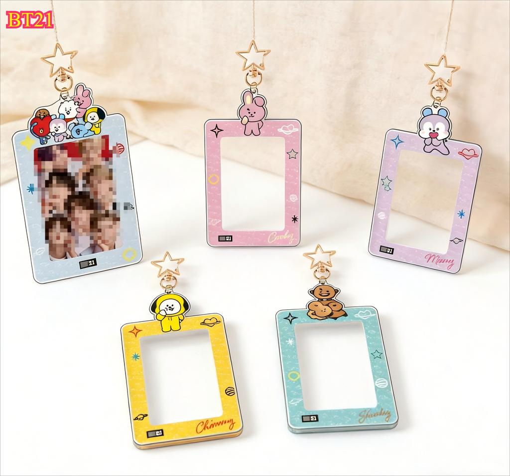 Kawaii Cute Bt21 Card Holder Keychain Card Storage Pendant Id Photo Storage Card Bag Chimmy Cooky Koya Tata Anime Gift Toys