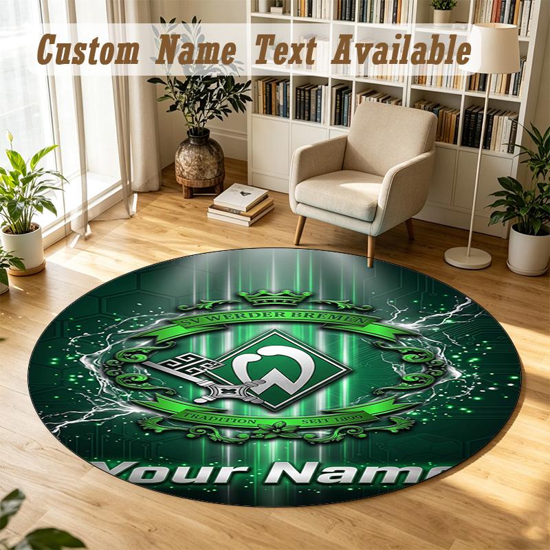Round Rug Custom NameWerder Bremen FC Pattern Non Slip Carpet Home Floor Decor