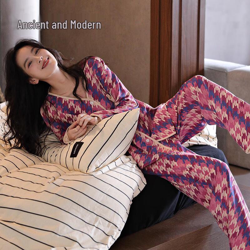 GUJIN Women s Pure Cotton Long-Sleeve Pajama Set L