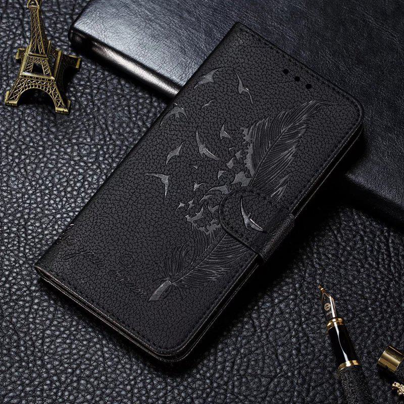 Lychee Feather Leather Case for iPhone 14 - Protective Cover with Card Slot - Flip Design for iPhone 13.