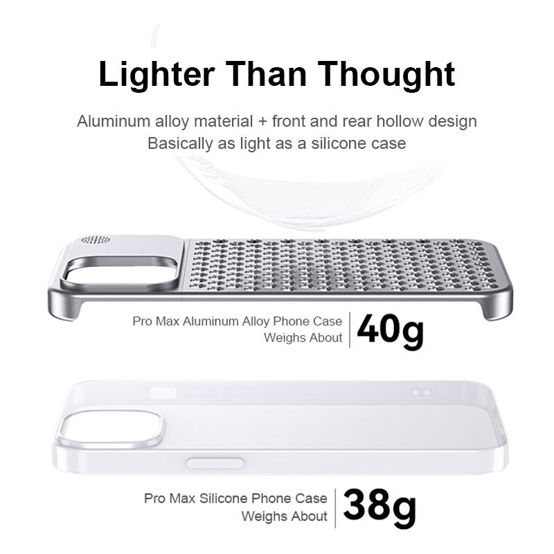 Liga de alumínio iphone 15 14 pro max caso para iphone 12 13 pro iphone caso oco dissipação de calor anti-queda adequado