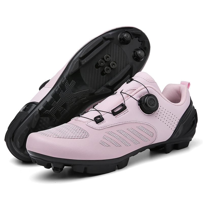 Chaussures de Vélo VTT Femme Chaussures à Pédales Plates Chaussures de Vélo Baskets de Vélo de Route Vitesse Chaussure à Crampons Spd avec Chaussure de Vélo de Montagne rose