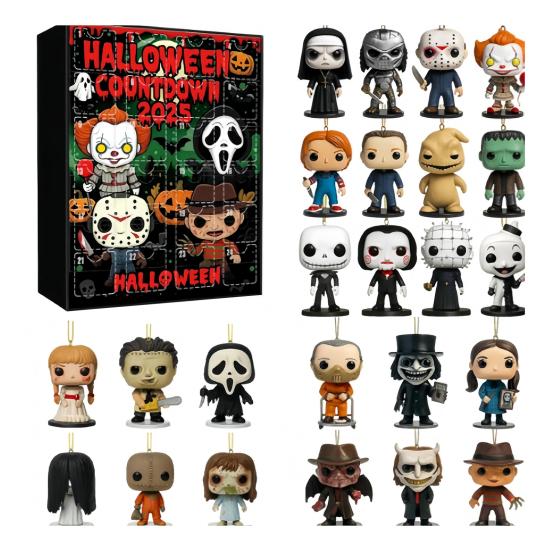 

Календарь Адвента на Хэллоуин 2025 24-дневный календарь обратного отсчета Коллекционные куклы из фильмов ужасов Декор для дома, машины