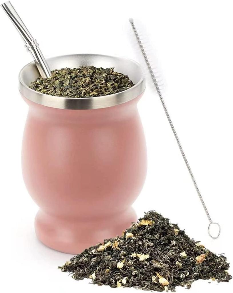 Stainless Steel Yerba Mate Cup 8oz Double Wall Yerba Mate Gourd with Spoon Straw Cleaning Brush for Home Office