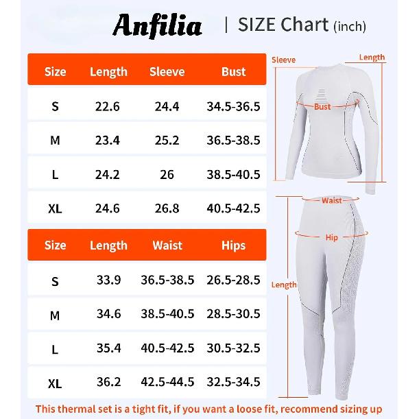 Anfilia Women Ski Thermal Underwear Set Quick Dry Anti-static High Elastic Tight Seamless Warm Base Long Johns