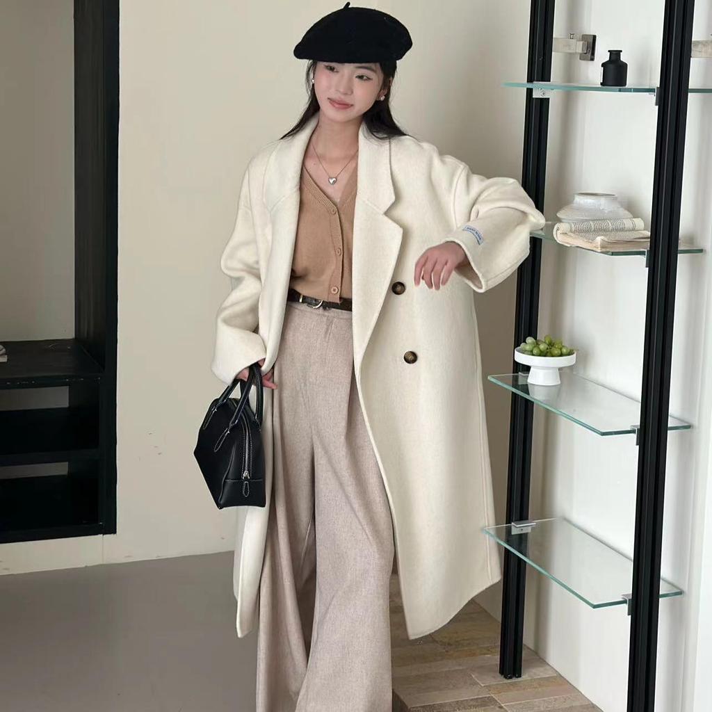 Renewed Cashmere: Aionia Korean Commuter Double-Faced Wool Coat - Women's Mid-Length Winter Wear