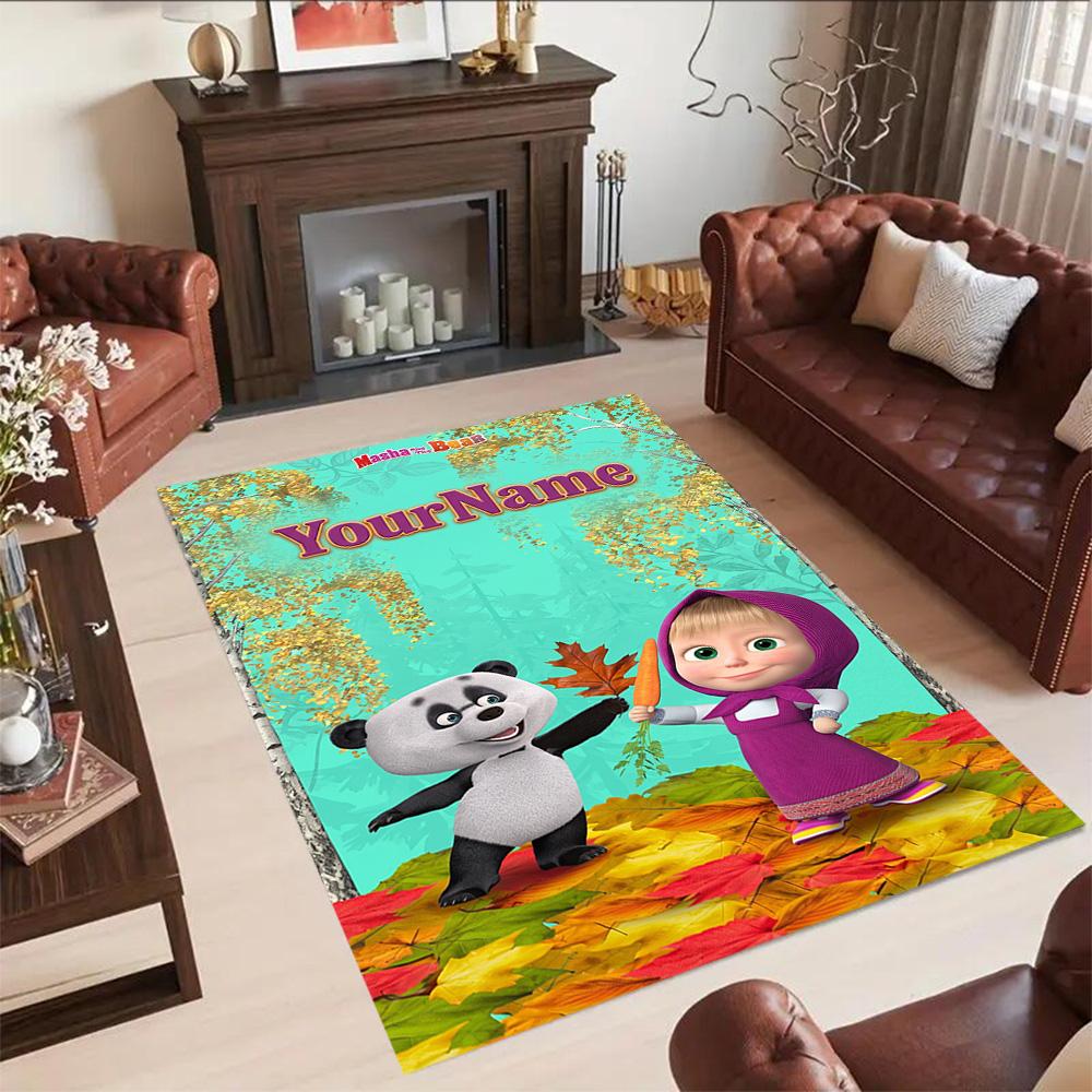 Masha Bear Personalized Name Floor Mat Design for Dining Room Living Rooms Decorate room Study room Anti-slip Rug Office home decor
