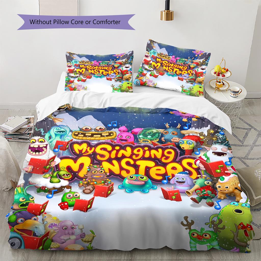 My Singing Monsters Pattern Bedding,Quilt Set Quilt Cover Pillowcase Home Birthday Gift (1 * Duvet Cover + 2 * Pillowcase, Without Core)