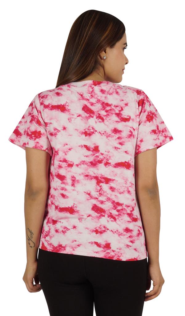 Moomaya Tie Dye Short Sleeve Ruching Tops For Women V-Neck Casual Jersey Tee