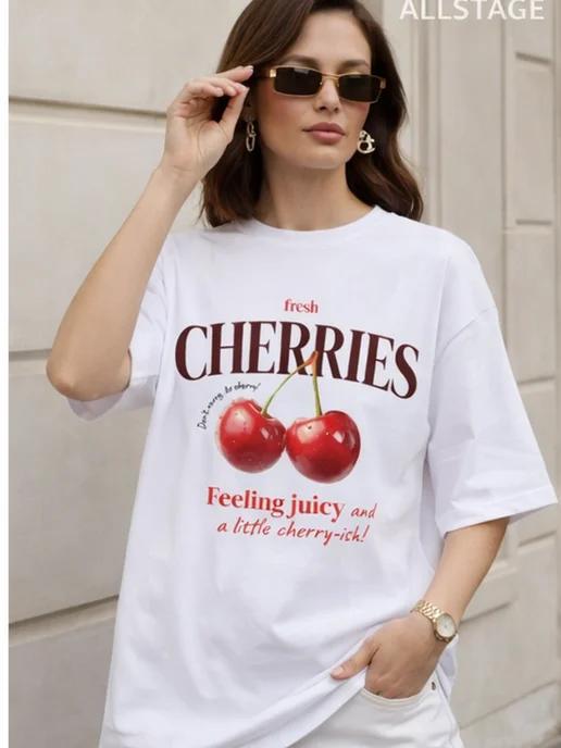 Oversized printed cotton T-shirt L