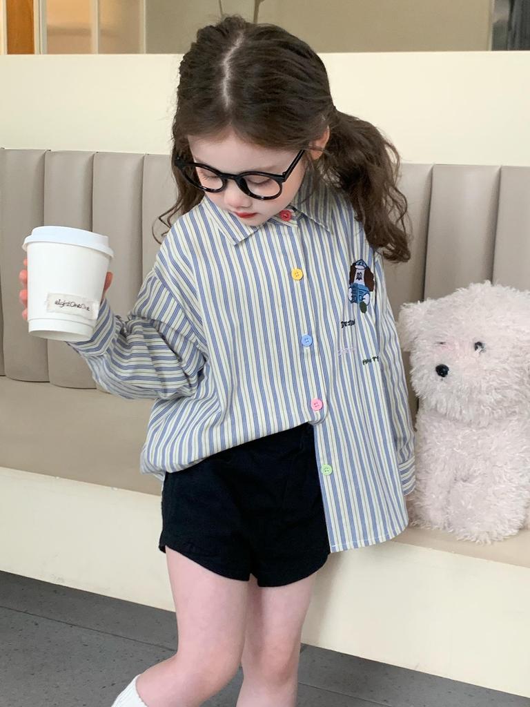 Girls' Long-Sleeved Striped Cartoon Shirt - Autumn 2025 Collection