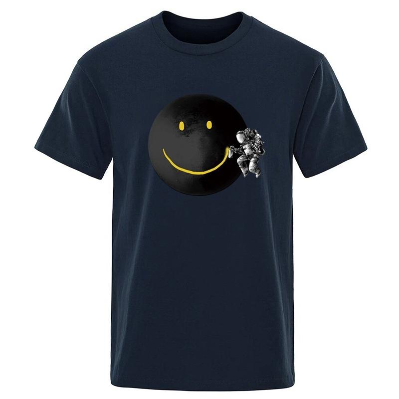 Herren T-Shirt Hohe Qualität 100% Baumwolle Lustiger Astronauten Druck Lässig Locker Rundhals Herren Kurzarm T-Shirt Männliches Hip Hop Tee Top