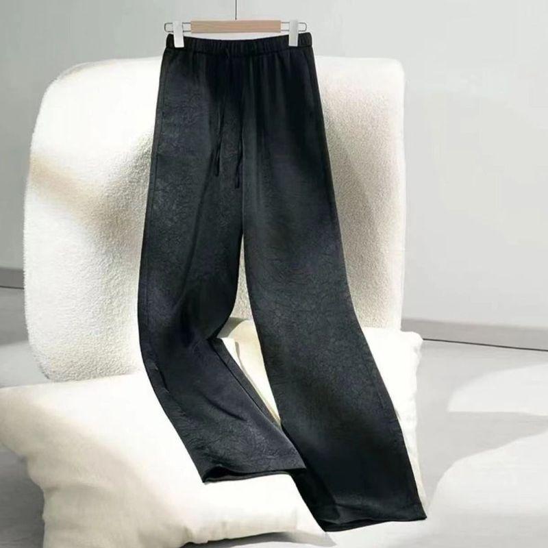 Women's Small Silky Wide-Leg Pants, Summer Eight-Point Length, Thin & Draped Texture