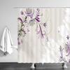 Purple Flowers Shower Curtain Abstract Chrysanthemum Gray Background Autumn Plant Fabric Bathroom Decor Curtains Sets with Hooks