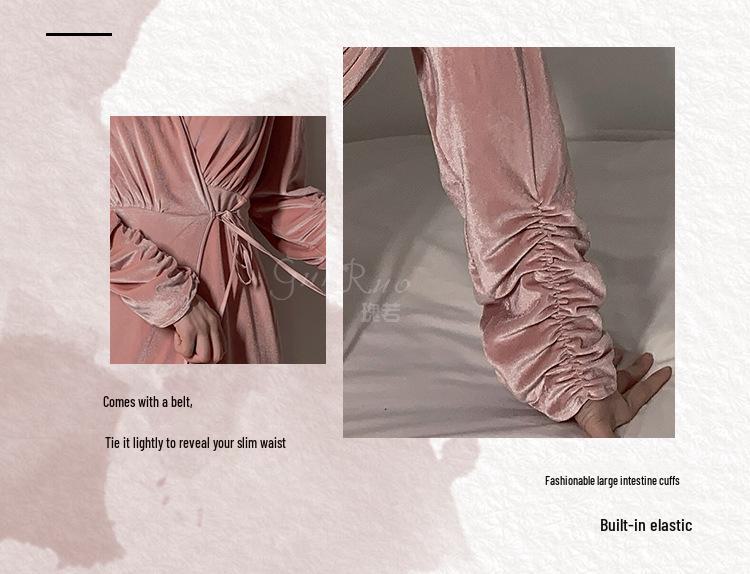 Guiruo Velvet Lace-Up Robe & Sexy Pleated Cuffs Suit for Autumn/Winter