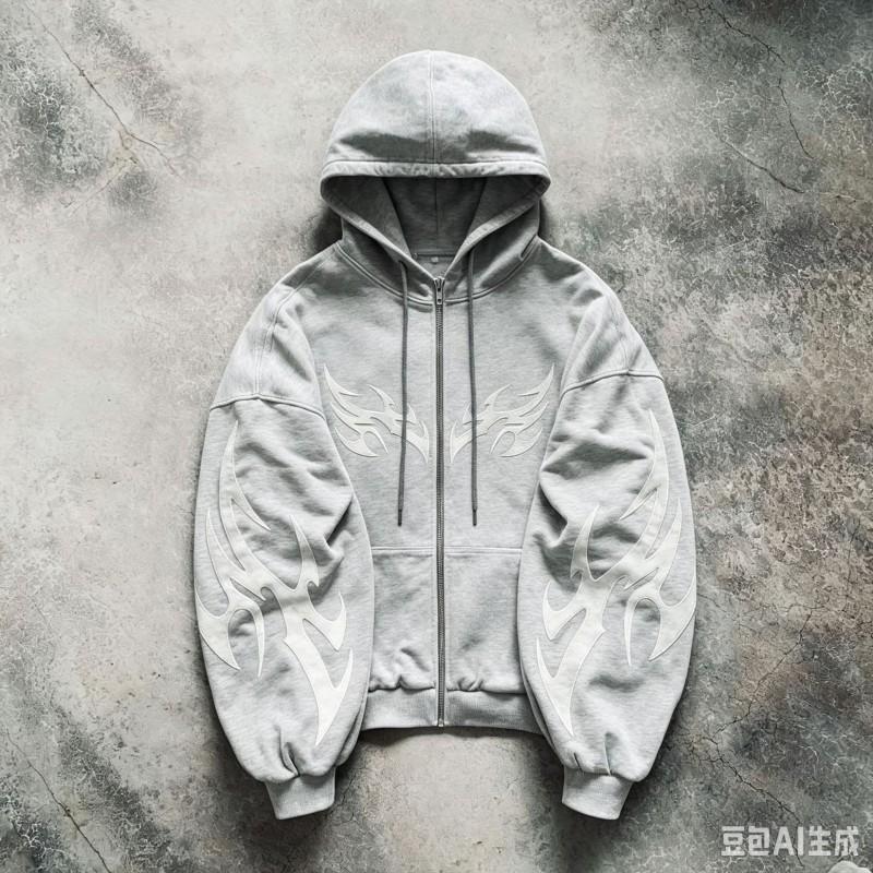 Sudadera con capucha y cremallera extragrande para mujer 2026 Streetwear Estampado Vintage Corte holgado Manga larga Sudadera con capucha
