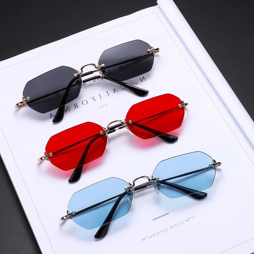 Vintage Rim-Free Rectangle Sunglasses for Female UV 400 Protection Driving Use Sun Spectacles Summer Small Frames Eye Spectacles