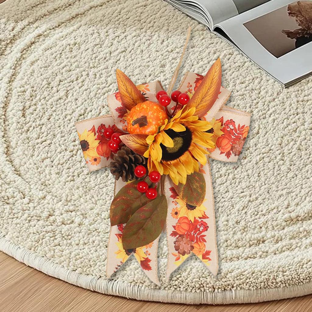 Thanksgiving Harvest Decor Set with Pumpkin Ornaments Fall Bow Hanging Decoration for Home Holiday Gift Idea