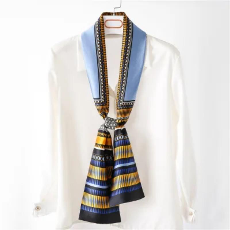 Hijab Real Long Silk Women Print Elegant Neck Scarves Hair Head Ribbon Tie Bag Handle Decoration Foulard Collar Kerchief